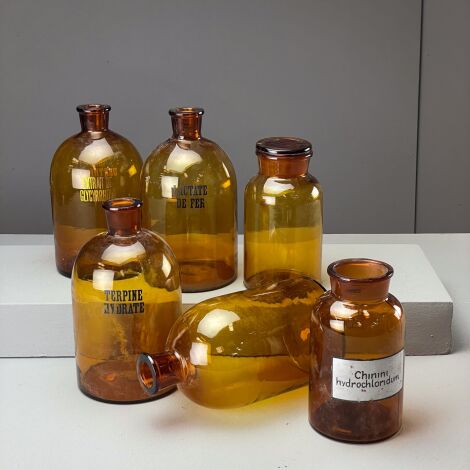 Large Amber Pharmacy Jars (x6) - RENTAL ONLY