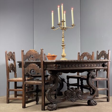 Antique Carved Yorkshire Oak Chairs Set (x5) - RENTAL ONLY