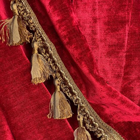 Curtain 28 Red with Gold trim. Tallest 3.1 m (10’) (8 Different Pairs) - RENTAL ONLY