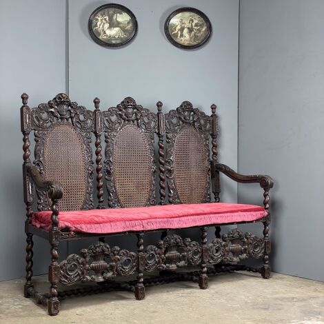 Carved Wooden Hall Bench Settee - RENTAL ONLY