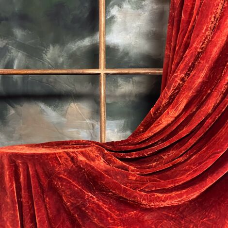 Curtain 17 Blood Orange Velvet 2.8 m (9’) long (1 Pair) - RENTAL ONLY