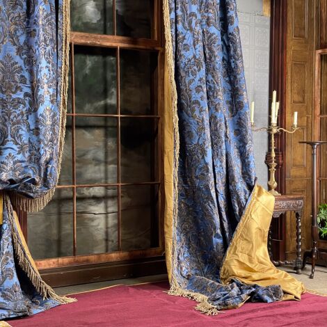 Curtain 6, Royal Blue with Gold Lining with Trim 4.45m (15’) long (2 Pairs) - RENTAL ONLY