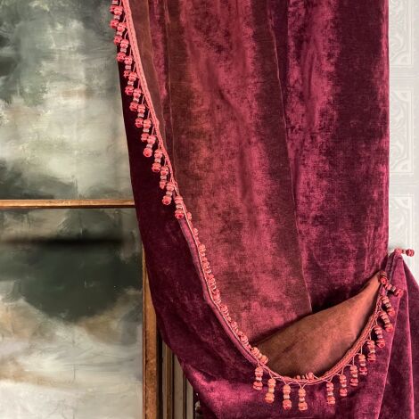 Curtain 5, Red Velvet, lined with Trim 2.55m (8’) long (2 Pairs) - RENTAL ONLY