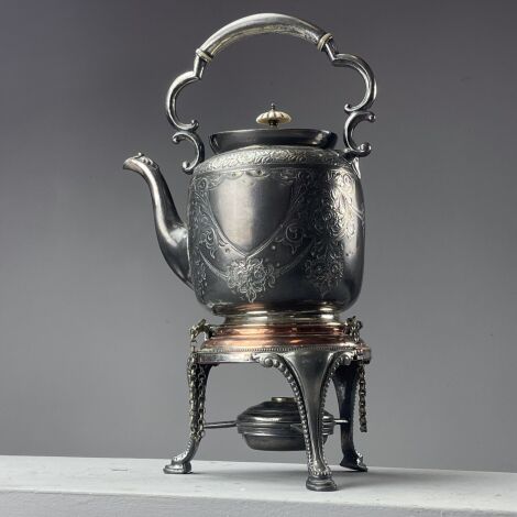 Antique Silver Kettle & Burner  - RENTAL ONLY