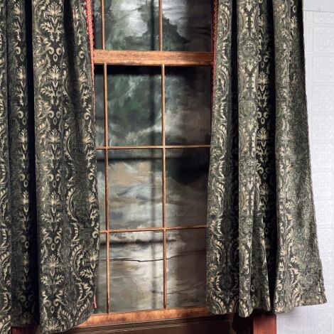 Curtain 14, Green Patterned with red trim 3.1 m (8’6”) long (1 Pair) - RENTAL ONLY