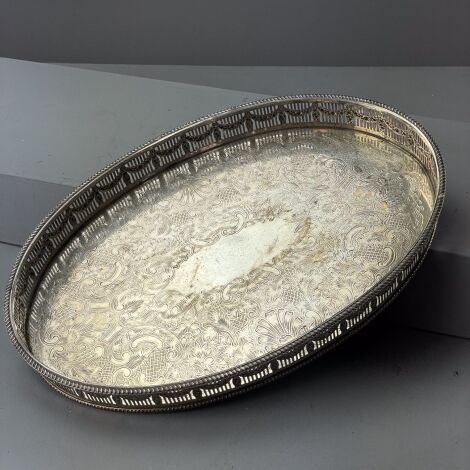 Ornate Silver Raised Edge Serving Tray - RENTAL ONLY