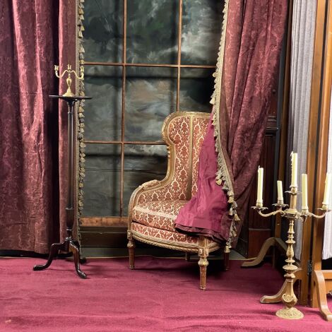 Curtain 4, Burgundy Patterned with Gold Trim 2.95m (9’6”) long  (4 Pairs) with Pelmet - RENTAL ONLY