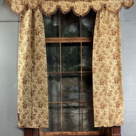 Curtain 19 Cream Patterned with Trim & Pelmet 2.4 m (8’) long (1 Pair) - RENTAL ONLY