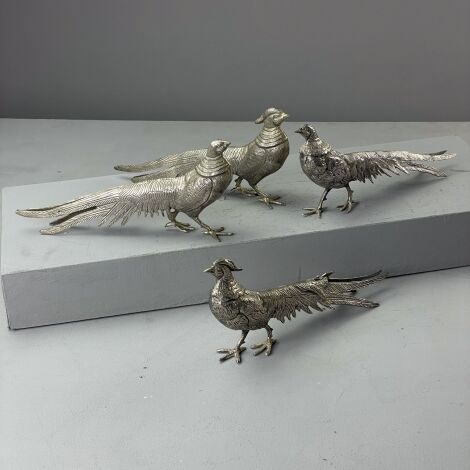 Silver Pheasant Table Decoration (x4 available) - RENTAL ONLY