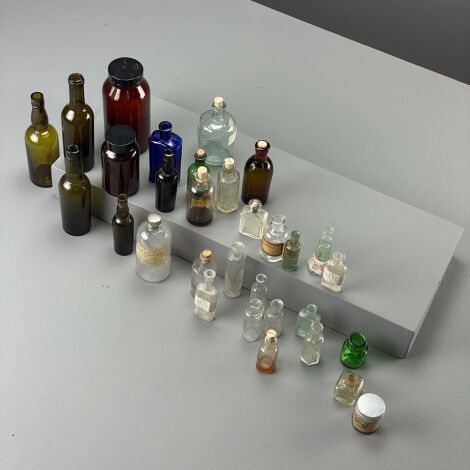 Eclectic Old Glass Bottle Mix (x31)  - RENTAL ONLY