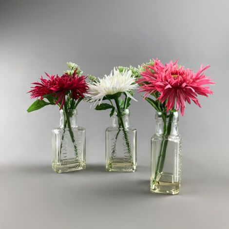 Flowers in Chemist Bottle, Set of 3, Gerbera Arrangement, 25 cm artificial flower & foliage decor. Set of 3